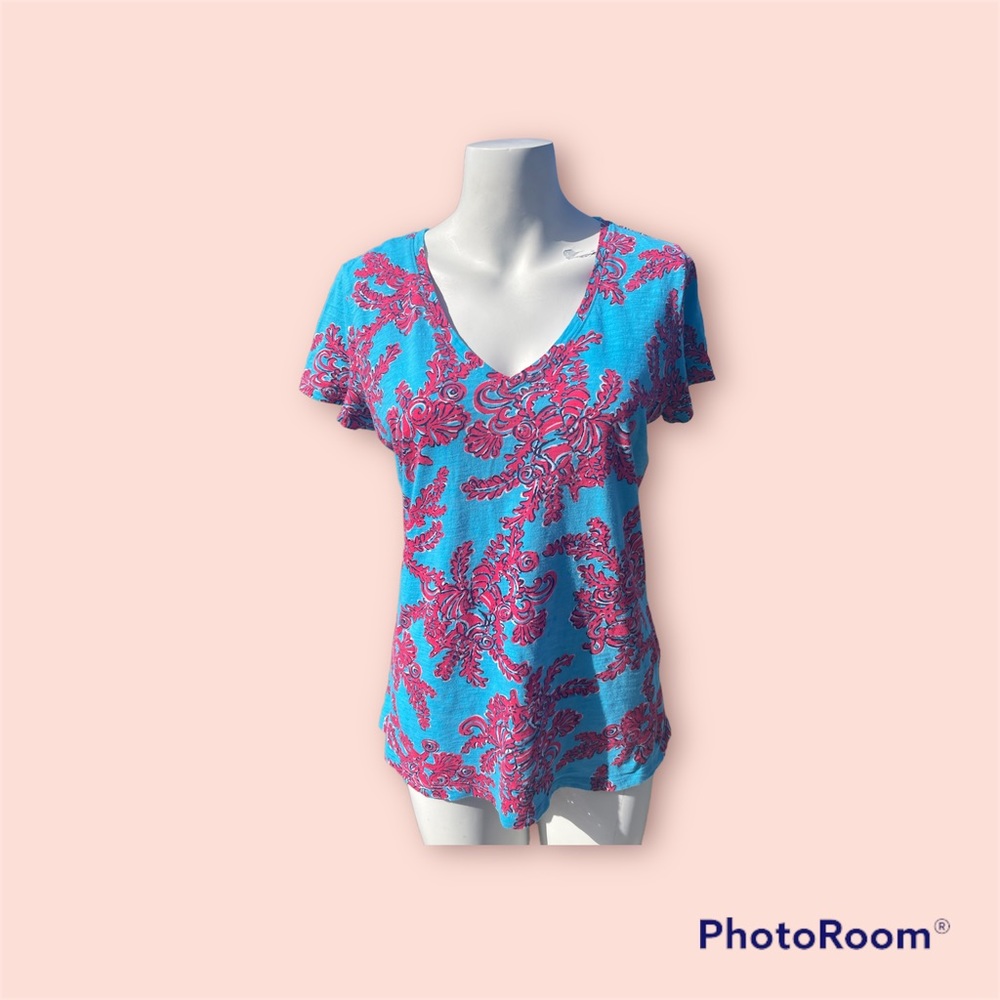 Lilly Pulitzer Pima cotton turquoise fish is print t shirt tee medium